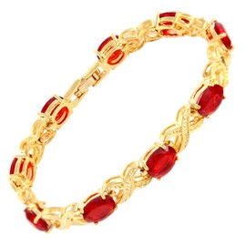 RIZILIA XOXO Link Tennis Bracelet & Oval Cut CZ [Simulated Red Ruby] in Gold Plated, 7"