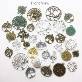 Youdiyla 100g Tree of Life Charms Collection - Mixed Antique Gold Silver Bronze Patina Colors Tree Metal Alloy Pendants for Jewelry Making DIY Findings (HM75)