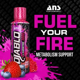 ANS Performance Diablo Carnitine 3000 (473 mL, 16 oz) - Muscle Recovery Support - Double The Value with 3000 mL of L Carnitine per 15 mL - Delicious Flavours (Berry Blast)