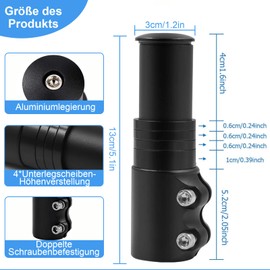 Cfcyhla Handlebar Riser Bicycle, 13 cm Bicycle Handlebar Raiser Handlebar Extension Bicycle, Adjustable Bicycle Stem, Handlebar Raiser E-bike, Bicycle Handlebar Raise Aluminium for MTB