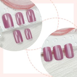 French Tip Press On Nails Short Square Fake Nails with Light Purple Design Glossy Acrylic False Nails Short Square Glue on Nails Full Cover Thick Stick on Nails for Women Girls 24Pcs 1XG2-2504-023