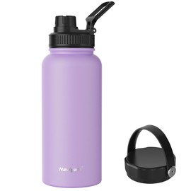 Navigate 32 oz Stainless Steel Insulated Water Bottle,Double Walled Leak Proof Keep Cold for 24 Hrs Hot for 12 Hrs,Wide Mouth Water Jug with Spout & Handle Lids,Purple
