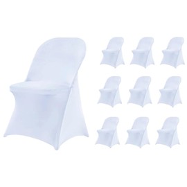 MAGTOWNE 10 Pack White Folding Chair Covers with 10 Pack Baby Blue Chair Sashes Bows for Wedding Event Party Decorations