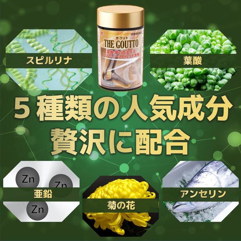 Ribeto(リベト) THEGOUTTO 30日分 スピルリナ アンセリン 亜鉛 葉酸 菊の花 錠剤