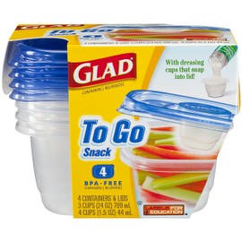 Glad To Go Cups Snack Food Storage Containers, 24 Ounce, 4 Count (Pack of 3)
