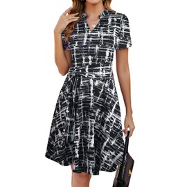 Dresses for Women 2025 Floral Summer Trendy V Neck Fit and Flare Empire Waist Modest Knee Length Cocktail Sunday Church Elegant Business Casual Professional Office Work Dresses with Pockets S