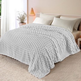 Whale Flotilla Queen Size Blanket for Bed with Jacquard Pattern, Fuzzy Soft Cozy Exquisite Blankets for All Season, Warm and Fluffy, 90x90 Inch, Light Grey