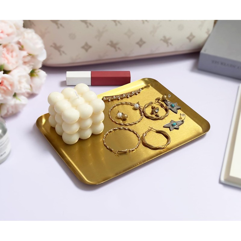 VCREATC 3 Pack Small Gold Tray, 8x6 Inch Stainless Steel
