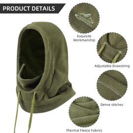 AYPOW Winter Balaclava, Thermal Windproof Fleece Balaclava, Face Mask, Warm Ski Mask, Soft Adjustable Hood, Hat, Balaclava, Motorcycle, Bicycle for Men and Women, Outdoor Winter Sports, Green