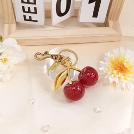 Beljeley Cute Cherry Bag Charm Keychain, Letter Purse Accessories for Women, Perfect for Handbags Car and Backpack Gifts T