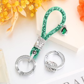 Frienda 1 Piece Crystal Bling Car Keychain Gifts for Women Glitter Rhinestone Ring Fob Car Key Chains DIY Crafts (Green)