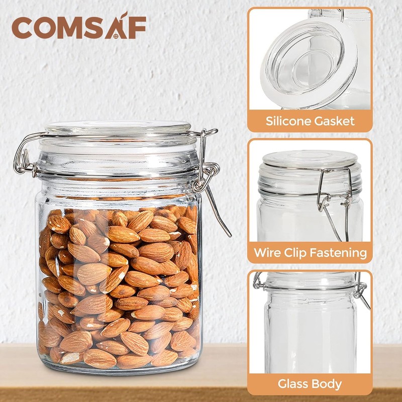 ComSaf Airtight Glass Canister with Lid Set of 6, 25oz