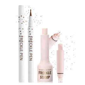 2 Pcs Faux Freckle Stamp Pen, Liquid Freckle Stamp and Freckles Pen Set, Waterproof Long-Lasting Quick Dry Freck Pencil for Natural Lifelike Sunkissed Fake Face Freckles Tattoo Makeup, 03 Dark Brown