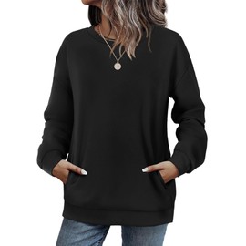 WIHOLL Fall Outfits for Women 2025 Crewneck Sweatshirts with Pocket Long Sleeve Shirts Trendy Casual Tops Loose Fit Black L