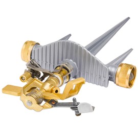 Morvat Brass Impact Lawn Sprinkler, Water Sprinkler, Yard Sprinkler -Fully Updated Design- All Brass Head, Solid Aluminum Stake, 2 Rubber Ring Connectors, 360° Pattern 40-49 Ft Spray Distance