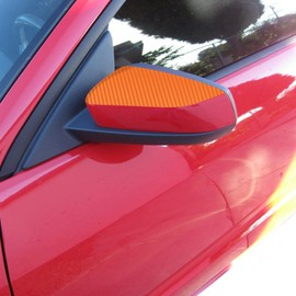 Gomu Side Mirror Top Vinyl Decal Overlay Wrap Compatible with Ford Mustang 2013 2014 - Carbon Fiber Orange