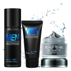 Face Care Set Men, Skin Care Men - Anti-Ageing Skin Care Set, Anti Wrinkle & Hydrating, Face Care Gifts for Men, 3-Piece Skincare Set with Cleansing Toner Clay Mask