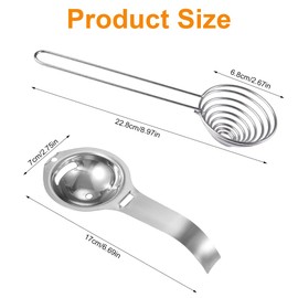 Pack of 2 Egg Yolk Separators, Stainless Steel with Hanging Ear Design, Protein Separator with Long and Short Handles, Hanging, Easy to Clean, Egg Yolk Separator for Kitchen, DIY Baking, Cooking Cakes