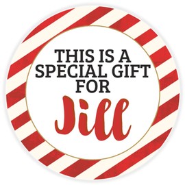 This is a Gift for Jill - Circle Sticker Decal 3 Inch - Candy Cane Merry Christmas Gift Tag Present Tree Holiday Custom Name Santa Claus