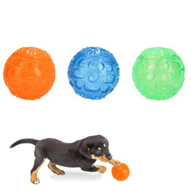 3Pcs/set 3” Squeaky Dog Toy Balls (3 Colors) Puppy Chew Toys for Teething, Spikey Dog Balls for Medium, Large & Small Dog Pet Dog Squeaky Chewing Ball Toy Puppy Cleaning Teeth Balls