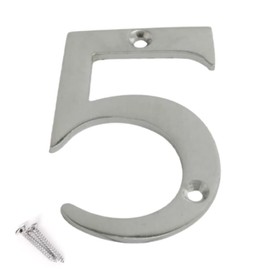 Satin Chrome Door Numbers Screw On 3 Inch Number 5 Door Number Elegant and Bold Door Numerals Suitable for All Door Types Including Wooden uPVC and Composite.