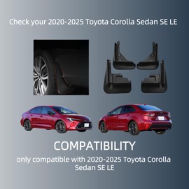 Mud Flaps for 2025 Toyota Corolla Sedan SE LE 2020-2025, Wheel & Tire Splash Guards, Mudflaps for Car, All Weather Tire Protector Splash Guards Mudflaps for Toyota Corolla Exterior Accessories
