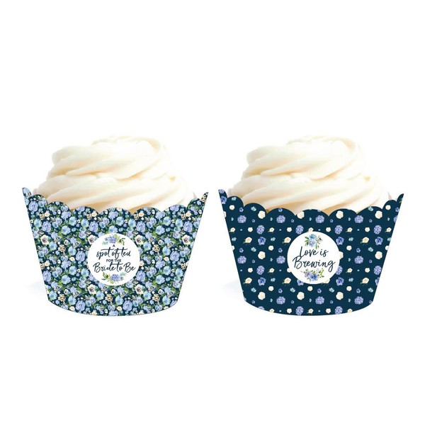 Andaz Press Navy Blue Hydrangea Floral Garden Party Wedding Collection, Cupcake Wrappers, 20-Pack