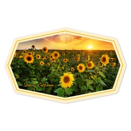 Die Cut Sticker Davis, California, Beautiful Sunset Over a Sunflower Field, Contour Vinyl Sticker 1 to 3 inches (Waterproof Decal for Cars, Water Bottles, Laptops, Coolers), Small