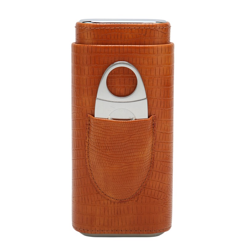 Cigar Case 3 Finger Cedar Wood Lining Portable Faux Leather