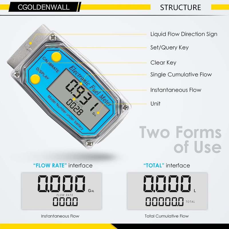CGOLDENWALL 1 inch 3/4 inch Turbine Flow Meter 2.5~26GPM Fuel