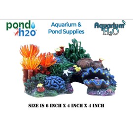 Resin Coral Display with Neon Plants 15cm Long, Colorful Marine or Fresh Water Aquairum Fish Tank Ornament Decoration, Cave or Hide for Shy Fish