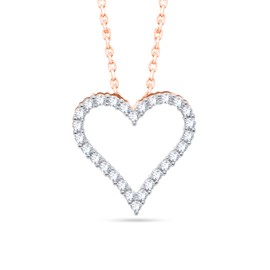 Open-Space Heart Pendant Necklace for Womens - Heart of Love Diamond Necklace 1/5 cttw Round Cut Natural Diamond with 18" Chain 18K Rose Gold Over 925 Sterling Silver (I-J Color, I2 Clarity, 0.20 Ct)