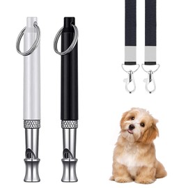 Dog Whistle, 2-Pack Pet Training Whistle, Adjustable Ultrasonic Silent Dog Whistle, Professional Recall Dog Training Whistle with Black Lanyard (Black & White)
