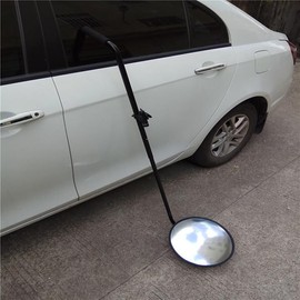 Under Vehicle Inspection Mirror, Under Car Inspection Mirror, 12 inch Diameter Security Mirror with Wheels and LED Light, Double Magnification Telescopic Inspection Mirror for Check Under Cars