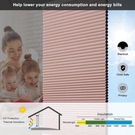 Changshade Cellular Shades Blackout Cordless Custom Size, Honeycomb Indoor Window Blinds Room Darkening 1.5 inch Cell Pleated Easy to Install for Home, Office, Bedroom, Nursey, Pink