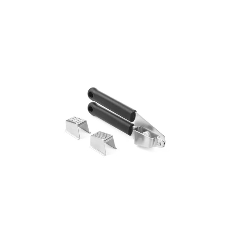 HENDI 856123 Knoblauchpresse, mit 2 entnehmbare Einsätze, Geschirrspülmaschinengeeignet, 180x25mm, Edelstahl/Polypropylen