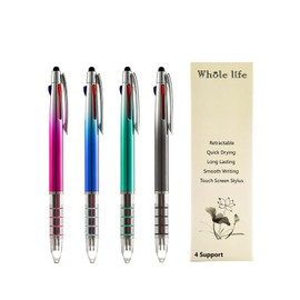 whole life Stylus Pens 3 In One Pens Touch Screen Tip Multi Colored Pen Ballpoint Pens Writing Pens Red Blue Black Ink Pens With Stylus Retractable Pens Fine Point 0.7mm Gradient Barrels 4 Count