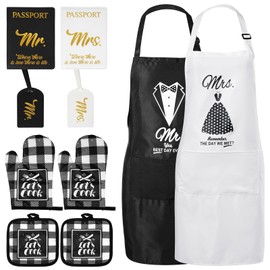 11 Pack Kitchen Cooking Apron Set, Mr & Mrs Aprons Valentines Day Set for Couple, Wedding Anniversary for Couple, Friend, Engagement Gifts for Women, Bridal Shower for Bride