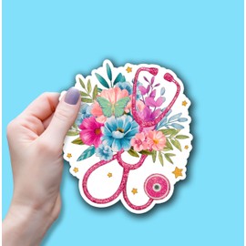 (3Pcs) Floral Stethoscope Sticker Nurse Sticker ER Healthcare Sticker Nursing Sticker Waterproof Vinyl Sticker Decals for Books Laptops Phone Water Bottles Tumbler Cup Kindle 3x2.5 Inch