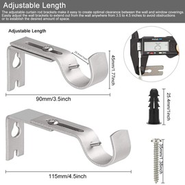 BUZIFU 3 Pcs Curtain Brackets Adjustable Curtain Rod Holder Metal Curtain Pole Bracket Heavy Duty Curtain Rod Brackets Wall-Mounted Curtain Holder Wall Bracket with Screw for 1 Inch Rod (Silver)