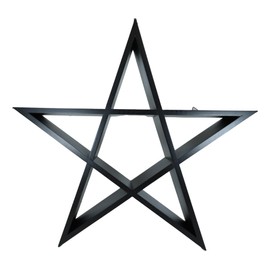 Ebros Light Duty Black Sacred Pentagram Pentacle Star Wall Hanging Floating MDF Wood Shelf 15" Tall 15" Wide Occult Wiccan Triple Goddess Home Office Room Accent