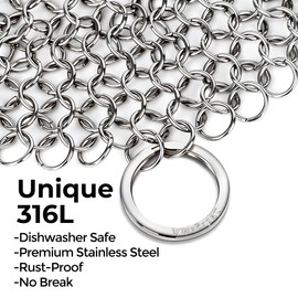 AMAGABELI GARDEN & HOME 7”x7” Cast Iron Cleaner 316L Stainless Steel Chainmail Scrubber for Griddle Skillet Dutch Oven Wok Grills Stainless Steel Pot Cast Iron Pan