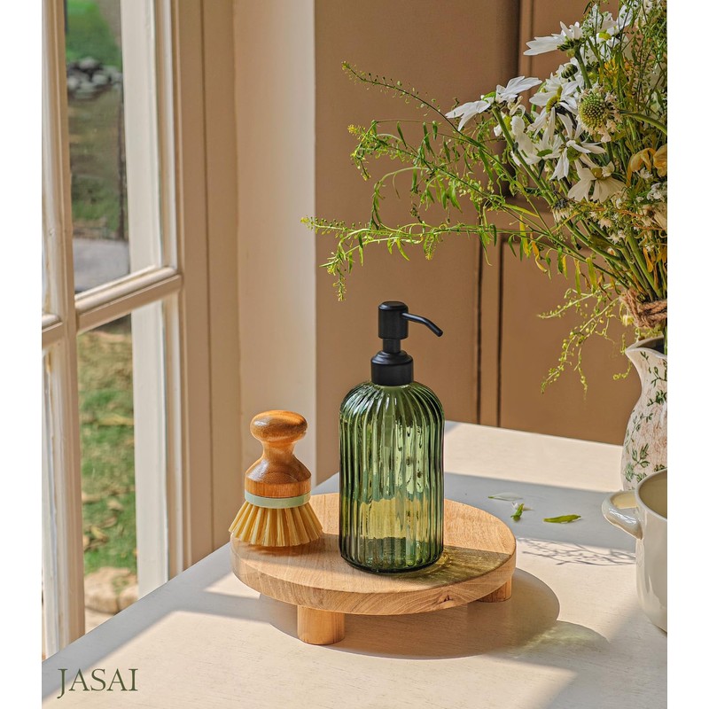 JASAI 18Oz Green Glass Soap Dispenser with Black Rust Proof