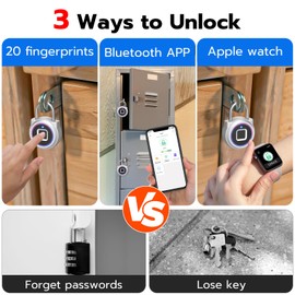 Dhiedas Fingerprint Padlock, Gym Locker with Fingerprint Bluetooth APP iOS Watch, Smart Padlock with Keyless Biometric, Waterproof Padlock for Gym School Luggage Bags Locker Storage