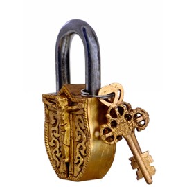 Purpledip Brass Padlock with Crucifix Relief Depicting Jesus Christ on The Cross (10318)