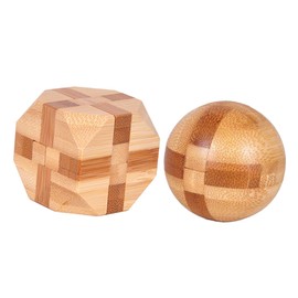 BESPORTBLE 2Pcs Bamboo Iq Set Smooth Surface Cube Tetrakaidecahedron Brain Teasers for Stress Relief Logic Skill Development Hand Coordination Enhancer
