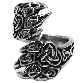 Fantasy Forge Jewelry Viking Bear Claw Ring Mens Womens Norse Style Silver Stainless Steel Celtic Band Sizes 7-13 (7)