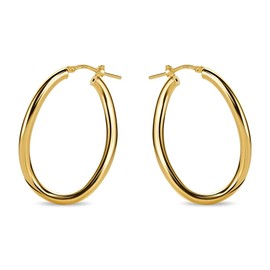 MIORE Jewellery Handmade in Italy, Earrings 925 Silver, Hoop Earrings 925 Silver, Hoop Earrings Drop 30 mm Diameter, Earrings Gold-Plated 18 K Gold, Oval Hoops Earrings Women's Earrings, Gold Plated