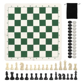 Portable Chess Checkers Set for Kids Adults Folding Roll Up Chess Game Sets 24 Checker Pieces with Storage Bag Green and White