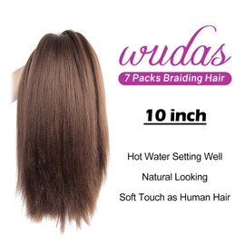 WUDAS Light Brown Braiding Hair 10 Inch Short Pre Stretched Hair Straight Yaki Texture Synthetic Hair Extensions Softness, 2 Packs